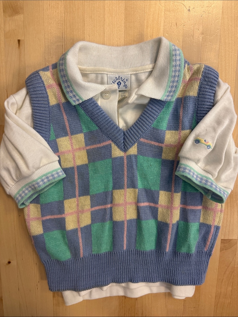 Vintage Kitestrings Pastel Plaid Knit Vest and Polo 4T